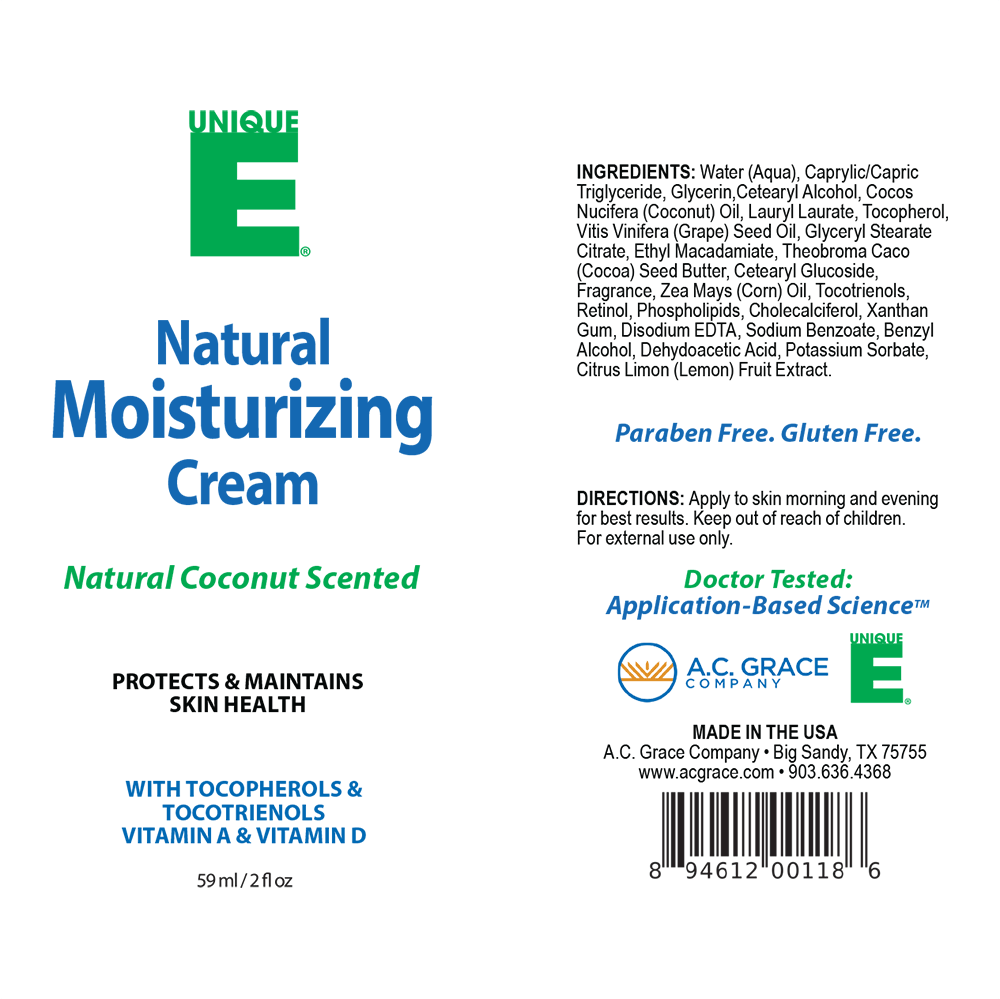 
                  
                    Load image into Gallery viewer, UNIQUE E® Natural Moisturizing Cream, Coconut Scented – 2 ounce tube-Vitamin E-A.C. Grace Company
                  
                