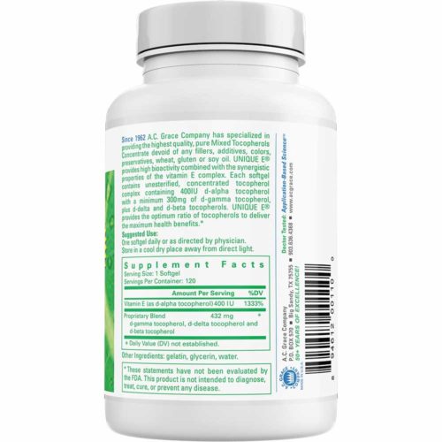 UNIQUE E® Mixed Tocopherols Concentrate – 120 Softgels-Vitamin E-A.C. Grace Company