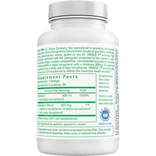 UNIQUE E® Mixed Tocopherols Concentrate – 30 Softgels-Vitamin E-A.C. Grace Company
