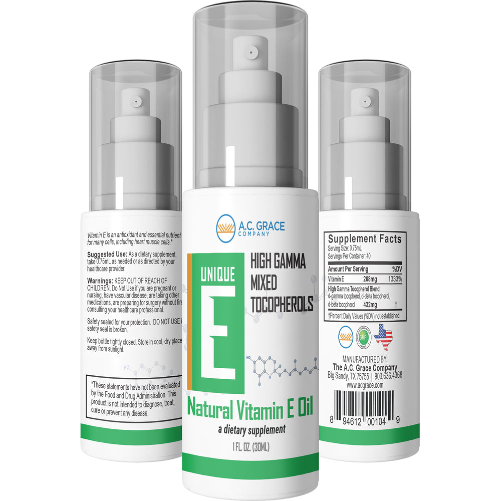 UNIQUE E® Mixed Tocopherols Concentrate Oil – 1 Ounce Pump Bottle-Vitamin E-A.C. Grace Company