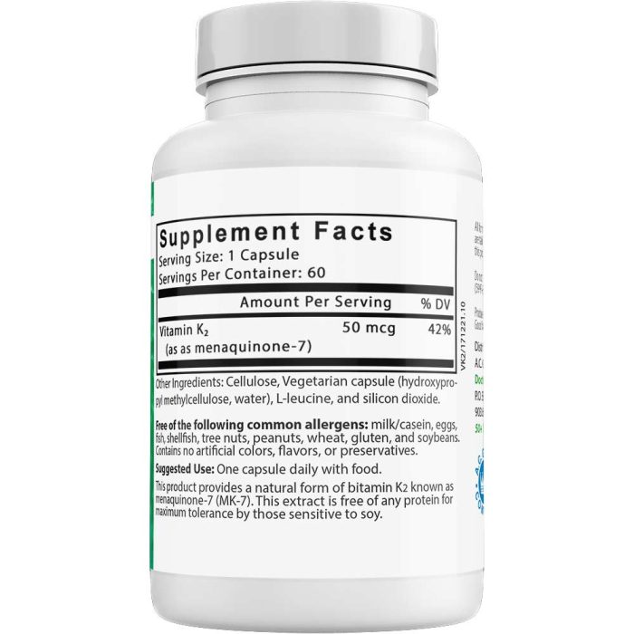 ACGrace - The back of a bottle of UNIQUE Vitamin K2 ™ supplement.