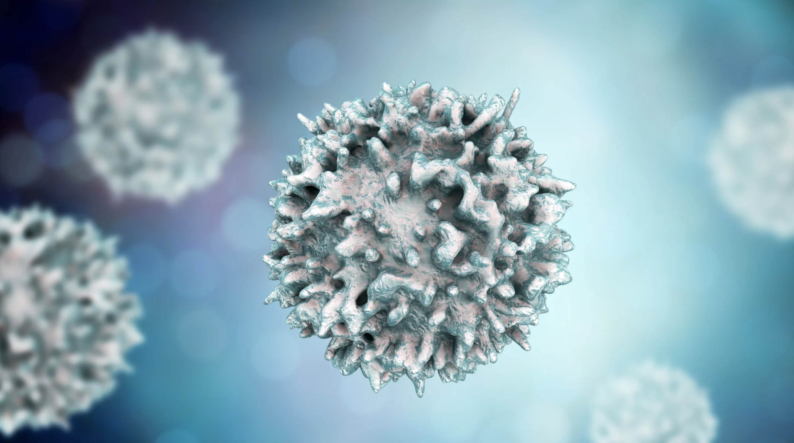 ACGrace - An image of a coronavirus on a blue background.